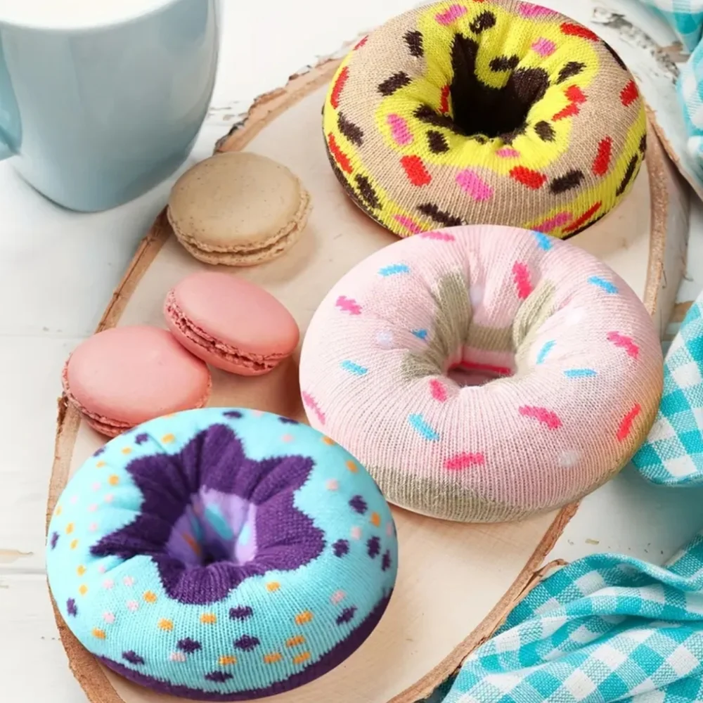 🆕️LAST BOX🍩DONUT NOVELTY COLORFUL UNIQUE SOCKS/SET OF 3 IN BAKERY BOX